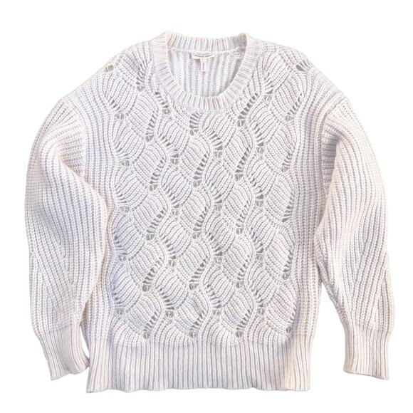 Rebecca Taylor Sweater Embellished Wool Blend Ecru Off White Chunky Large Cozy - Picture 1 of 6